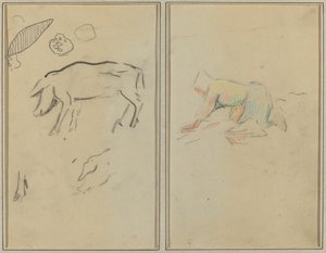 Sika; Breton talonpoika polvistuu [verso] tekijältä Paul Gauguin