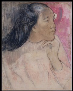 Tahitilainen nainen kukka hiuksissaan tekijältä Paul Gauguin