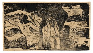 Mustilla kallioilla, myöhäisten puupiirrosten sviitistä. tekijältä Paul Gauguin