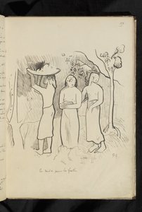 Ennen ja jälkeen - piirustus "Matkalla juhlaan" tekijältä Paul Gauguin