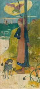 Bretonisches Mädchen beim Spinnen tekijältä Paul Gauguin