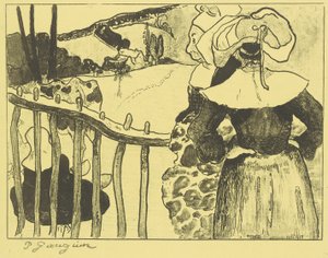 Bretonische Frauen neben einem Zaun tekijältä Paul Gauguin