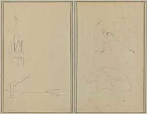 kirkon torni; Luonnos tuulettimesta [recto] tekijältä Paul Gauguin