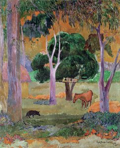 Dominikaaninen maisema tai Maisema sian ja hevosen kanssa, 1903 tekijältä Paul Gauguin