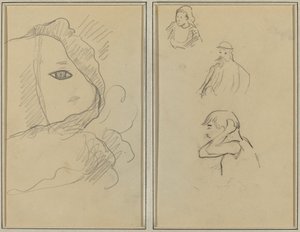 Ull i part de la cara; Una dona bretona i dos homes [recto]finlandès tekijältä Paul Gauguin