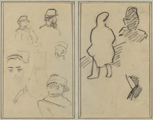 Viisi tutkimusta sotilaista ja naisen kasvoista; Kaksi hahmoa [recto] tekijältä Paul Gauguin