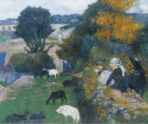 Ranskalainen:  Bergère bretonne Bretagnelainen paimentyttö. tekijältä Paul Gauguin