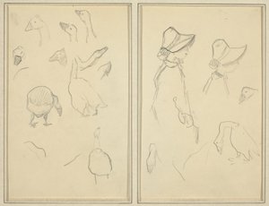 Hanhet; Tytöt Bonnetsissa, hanhet [recto] tekijältä Paul Gauguin