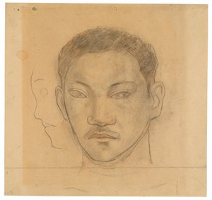 Tahitilaisen pää ja toisen pään profiili hänen oikealla puolellaan. tekijältä Paul Gauguin