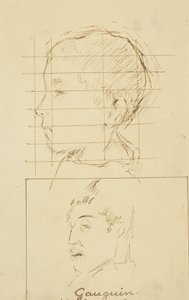 Pojan ja miehen päät (omakuva?) [verso] tekijältä Paul Gauguin