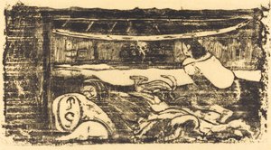 Hut Interieur de casen sisäpuoli vuonna 1895 tai sen jälkeen. tekijältä Paul Gauguin