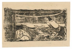 Tahitilaisen majan sisustus, Late Wood-Block Prints -sarjasta tekijältä Paul Gauguin
