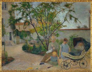 Jardin a Vaugirard, ou La Famille du peintre dans le de jardin la rue Carcel (öljy kankaalle) tekijältä Paul Gauguin
