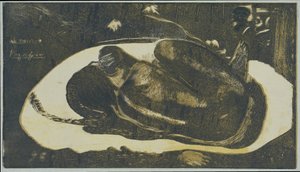 Makaava tyttö pelkää kuolleiden haamuja Kuolleiden haamujen näkemä Mauao tupapau (otsikko esineessä) tekijältä Paul Gauguin
