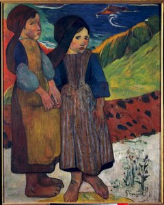 Pienet bretonit ennen merta Paul Gauguinin (1848-1903) maalaus 1889 Sun. 0,92 x 0,73 m. Tokio. National Museum of Western Art tekijältä Paul Gauguin
