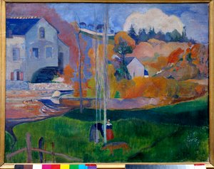 Maisema Bretagnen tehdas David (maisema Bretagnen mylly David) Paul Gauguinin maalaus (1848-1903) tekijältä Paul Gauguin