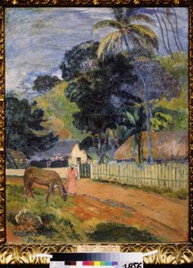 ""Maisema, hevonen tiellä"" (Maisema. Hevonen tiellä) Paul Gauguinin (1848-1903) maalaus 1899 Post-impressionismi Koko 94x73 cm Pushkin-museo Moskova tekijältä Paul Gauguin