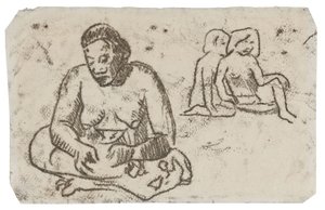 Istuva nainen (liittyy maalaukseen Sister of Charity), n. 1902 (siirtopiirros mustalla musteella norsunluun kudospaperille) tekijältä Paul Gauguin