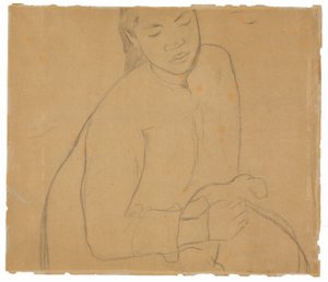Istuva tahitilainen nainen (liittyy maalaukseen Te faaturuma [Reverie]) tekijältä Paul Gauguin