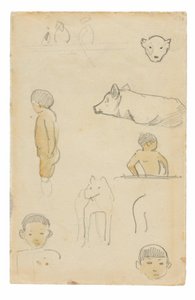 Luonnoksia seisovista hahmoista ja eläimistä tekijältä Paul Gauguin