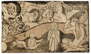 Rakasta ja tulet olemaan onnellinen Late Wood-Block Prints -sarjasta tekijältä Paul Gauguin