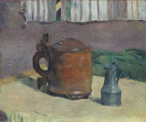 Asetelma: Wood Tankard ja metallikannu, 1880. tekijältä Paul Gauguin