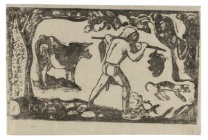 Tahitilaiset kantavat banaanit, sarjasta Late Wood-Block Prints tekijältä Paul Gauguin