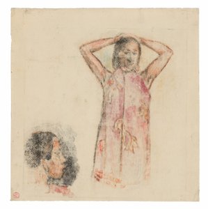 Tahitilainen tyttö vaaleanpunaisessa Pareussa tekijältä Paul Gauguin