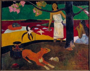 Paul Gauguinin (1848-1903) tahitilainen kohtausmaalaus 1892 su. 0,87x1,13 m Pietari, Eremitaaši tekijältä Paul Gauguin