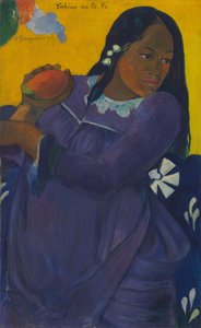 Tahitilainen:  Vahine no te vi Nainen mangon kanssa tekijältä Paul Gauguin