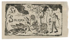 Tahitilaiset, kukat ja lehdet, päähine Le sourire -lehteä varten. tekijältä Paul Gauguin