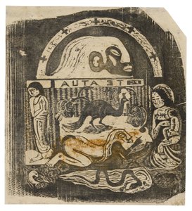 Te atua (Jumala), myöhäisten puupiirrosten sarjaan kuuluvasta teoksesta tekijältä Paul Gauguin