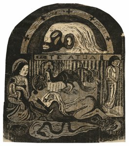 Te atua (Jumala), myöhäisten puupiirrosten sarjaan kuuluvasta teoksesta tekijältä Paul Gauguin