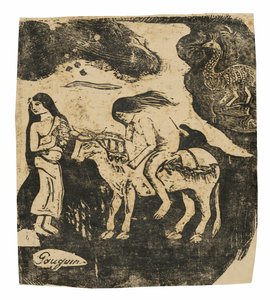 The Rape of Europa, myöhäisten puupiirrosten sarjasta tekijältä Paul Gauguin