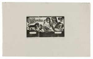 Kolme ihmistä, naamio, kettu ja lintu, Le souriren päähine tekijältä Paul Gauguin