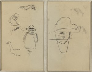 Kaksi bretonilaista hahmoa ja tutkimuksia kahdesta hanhesta; Mies päällään hattu [verso] tekijältä Paul Gauguin