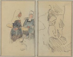 Kaksi bretonilaista naista; Vaaka [recto] tekijältä Paul Gauguin