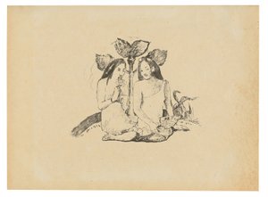 Kaksi maorinaista kyykkyssä tekijältä Paul Gauguin