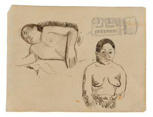 Kaksi tahitilaista naista ja Marquesan-korvatulppa tekijältä Paul Gauguin