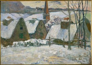 Bretagnen kylä lumen alla (öljy kankaalle) tekijältä Paul Gauguin