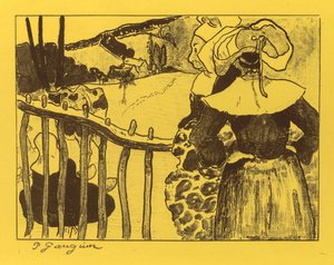 Volpini-sviitti: Breton Women by a Gate Bretonnes at the Barrière, 1889. tekijältä Paul Gauguin