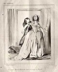Näyttelijätär: Paperipussi! Monsieur Montmirail kuinka hihnat majesteettini!, 1843. tekijältä Paul Gavarni