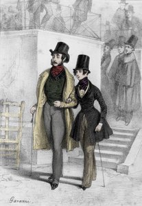 Muotokuva kirjailija George Sandista (1804-1876) Aurore Dupin, Baronne Dudevant, opiskelija Pariisissa, pukeutunut poikaan Paul Gavarnin piirustus (1804-1866)