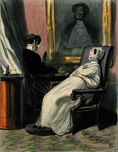 Raskaana oleva nainen äitinsä kanssa (väri litho) tekijältä Paul Gavarni