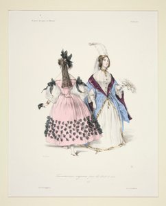 ALKUPERÄINEN TRAVESTISSEMENS (sic) vuoden 1834 palloille. 5 ja 6. tekijältä Paul Gavarni