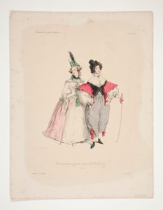 ALKUPERÄINEN TRAVESTISSEMENS (sic) vuoden 1834 palloille. Nro. 2 ja 3. tekijältä Paul Gavarni