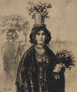 Käytämme tänä keväänä paljon kukkia, etenkin hatuissa Fashionable Magazine, plat..., 1853. tekijältä Paul Gavarni