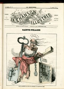 La Chanson illustree (aikakauslehti), numero 52, satiirinen väreissä: Sainte Pelagie - republikaani, vankilat, Sainte Pelagie - kuvitus Hadol (1835-1875) tekijältä Paul Hadol