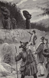 Pääsiäissaaren patsaiden tutkiminen (litho) tekijältä Paul Hardy