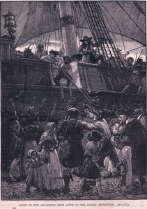 Kohtaus Darienin retkikunnan Leithin lähdöstä 1698 jKr (litho) tekijältä Paul Hardy